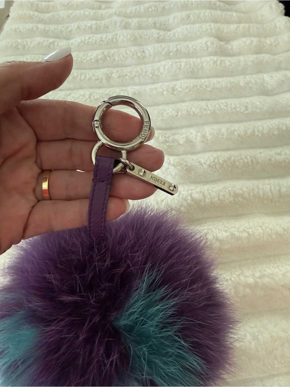 Fendi Purple & Teal Fur Pom Keychain - Picture 2 of 4
